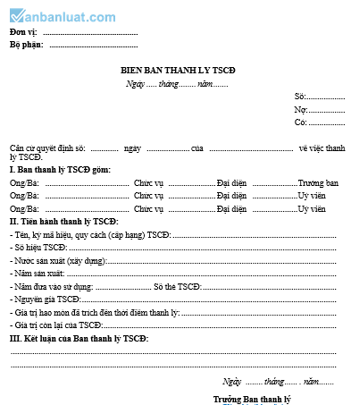 Biên bản thanh lý tài sản cố định